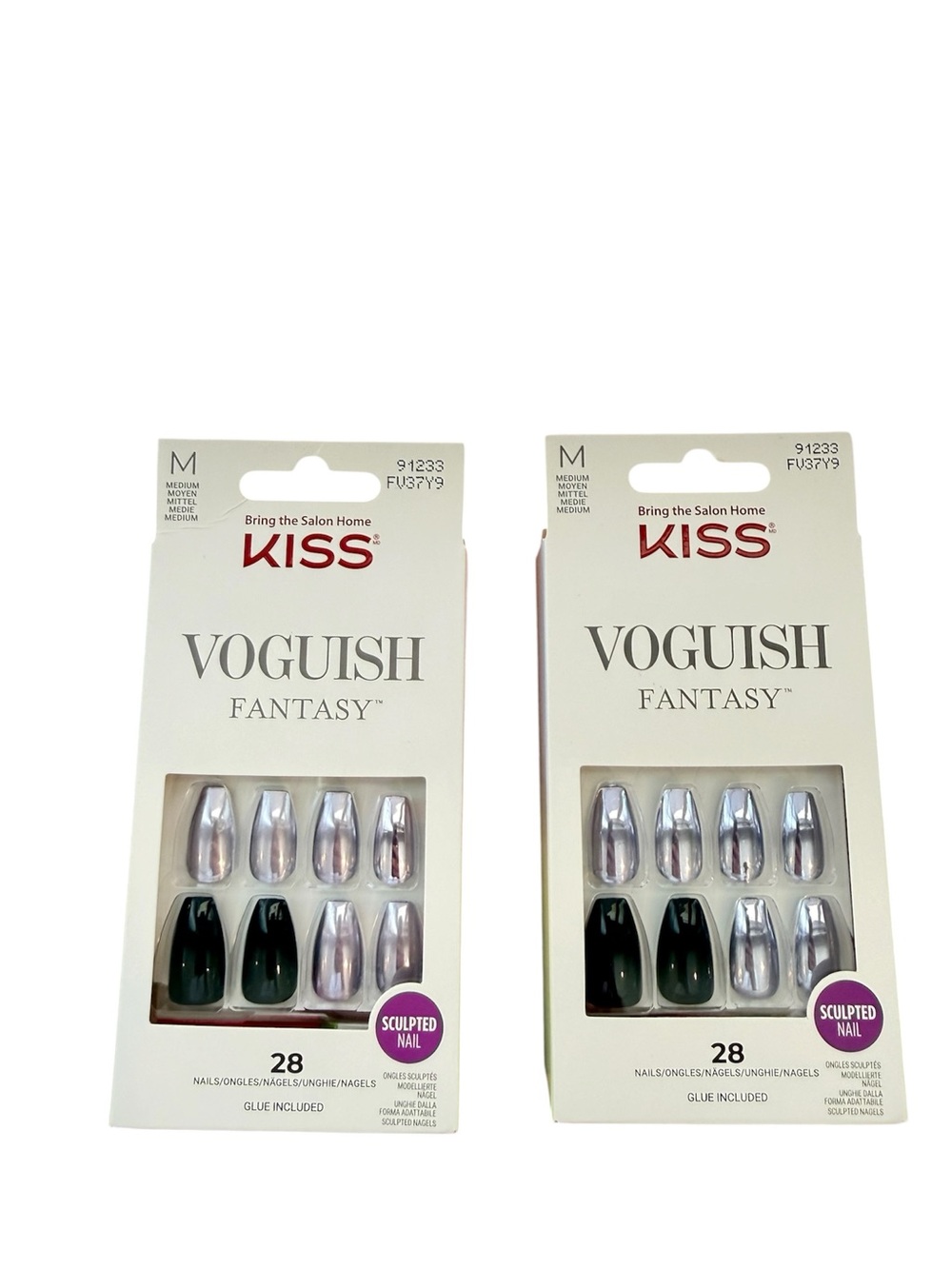 Kiss Voguish Fantasy Medium Coffin Black/Silver Press On Nails